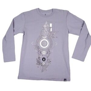 Threyda Shirt Mens Medium Gray‎ Pullover Lightweight  Geometric Logo Stretch